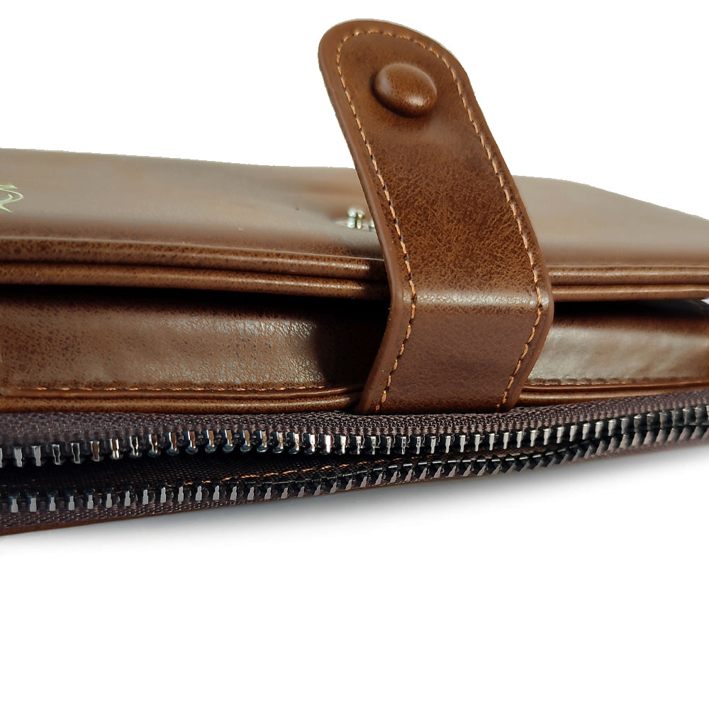 Honsun Semi Long Men's Plus Envelope Wallet Multi Card Large Capacity Zipper Pocket Leather Wallet