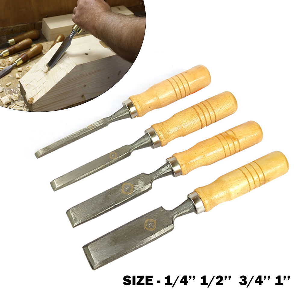 4Pcs Woodworking Chisels Set 1/4 1/2 3/4 1 Inch Woodcarving Firmer Chisel Set for Carpentry