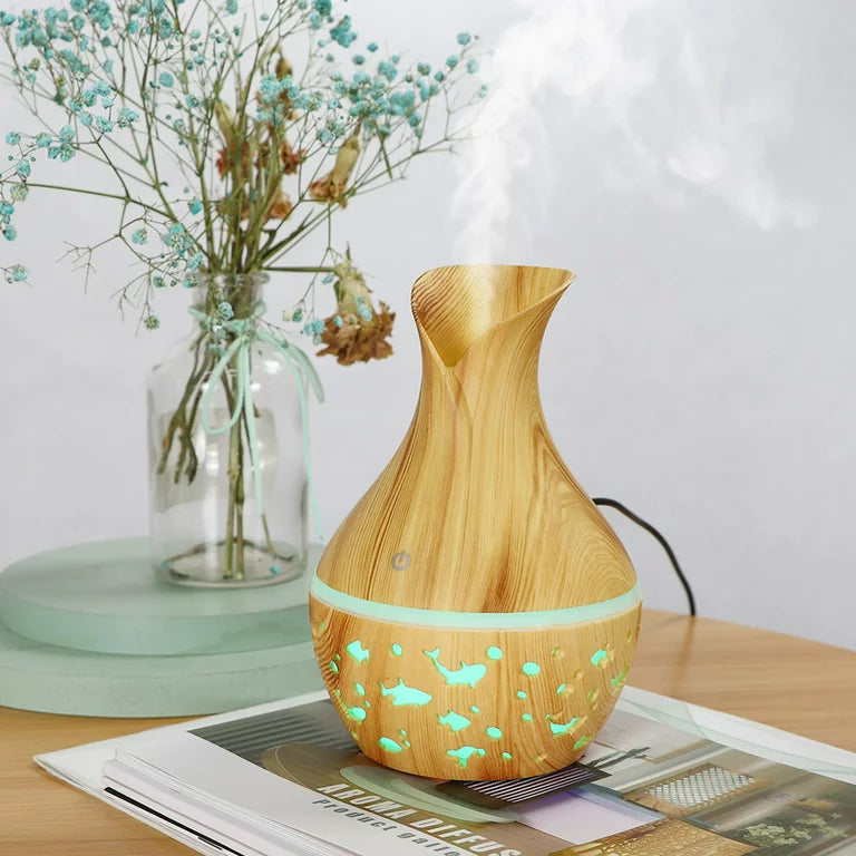 230ml Follower vase Humidifier Changing LED Light Aroma Diffuser Aromatherapy Wood Grain Car Aroma Diffusor for Bedroom Home Office