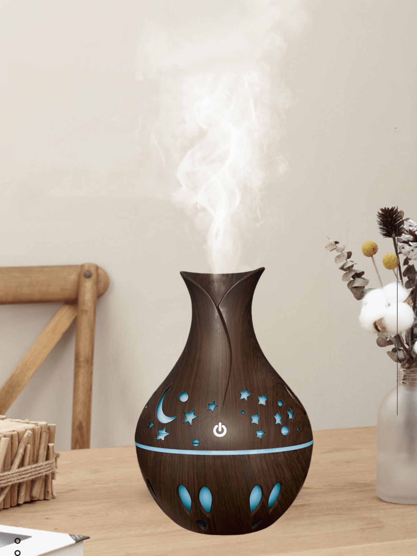230ml Follower vase Humidifier Changing LED Light Aroma Diffuser Aromatherapy Wood Grain Car Aroma Diffusor for Bedroom Home Office