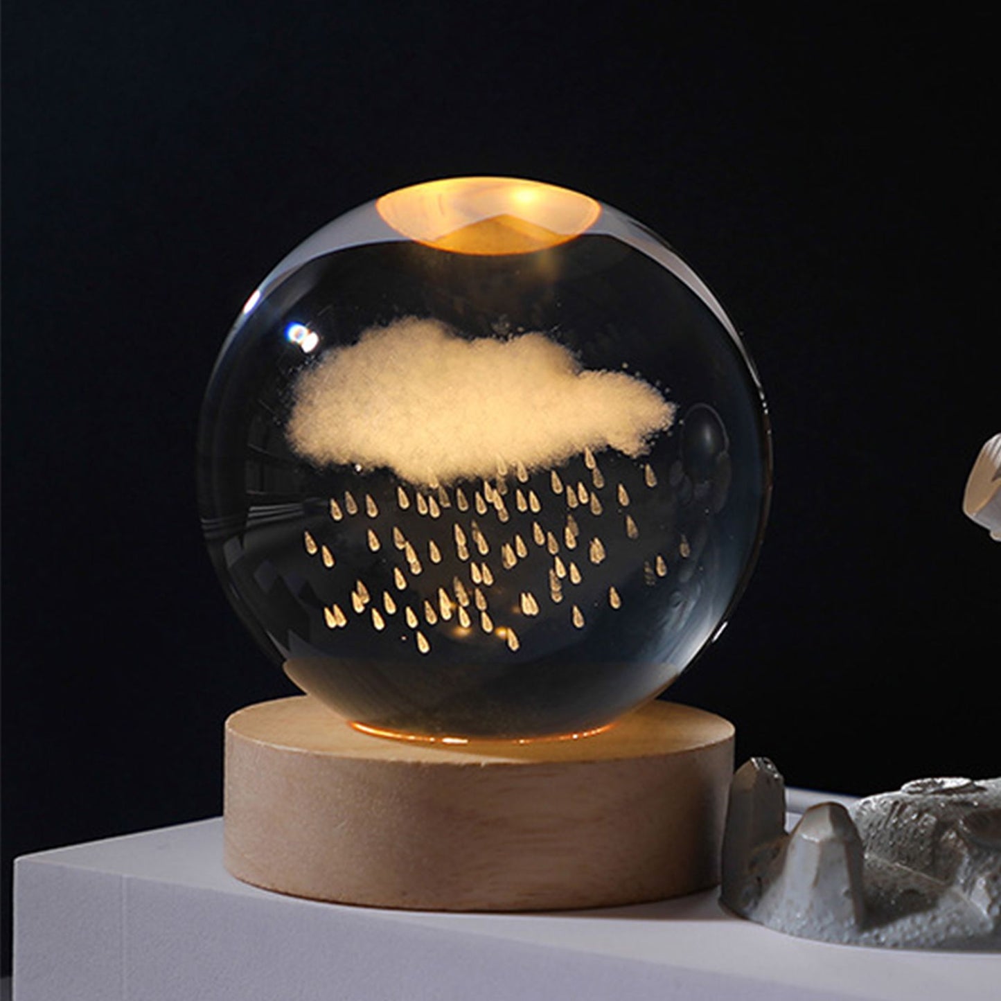 Mini 3D Crystal Ball LED Night Lamp | Small Decorative Light with Engraved Design for Bedroom or Gifts