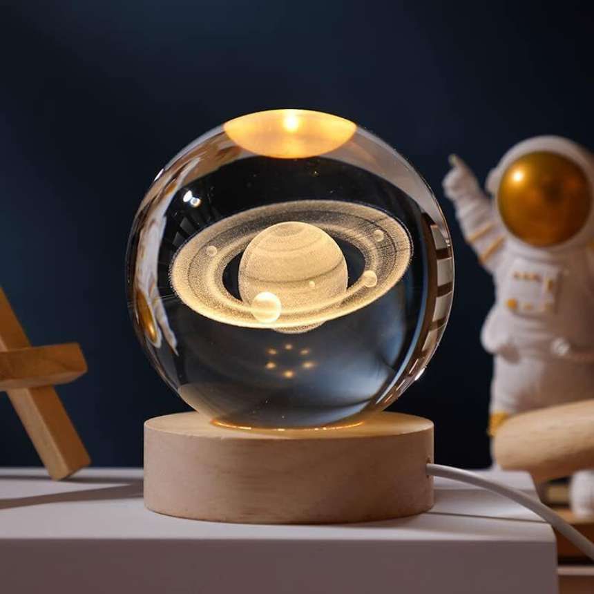 Mini 3D Crystal Ball LED Night Lamp | Small Decorative Light with Engraved Design for Bedroom or Gifts