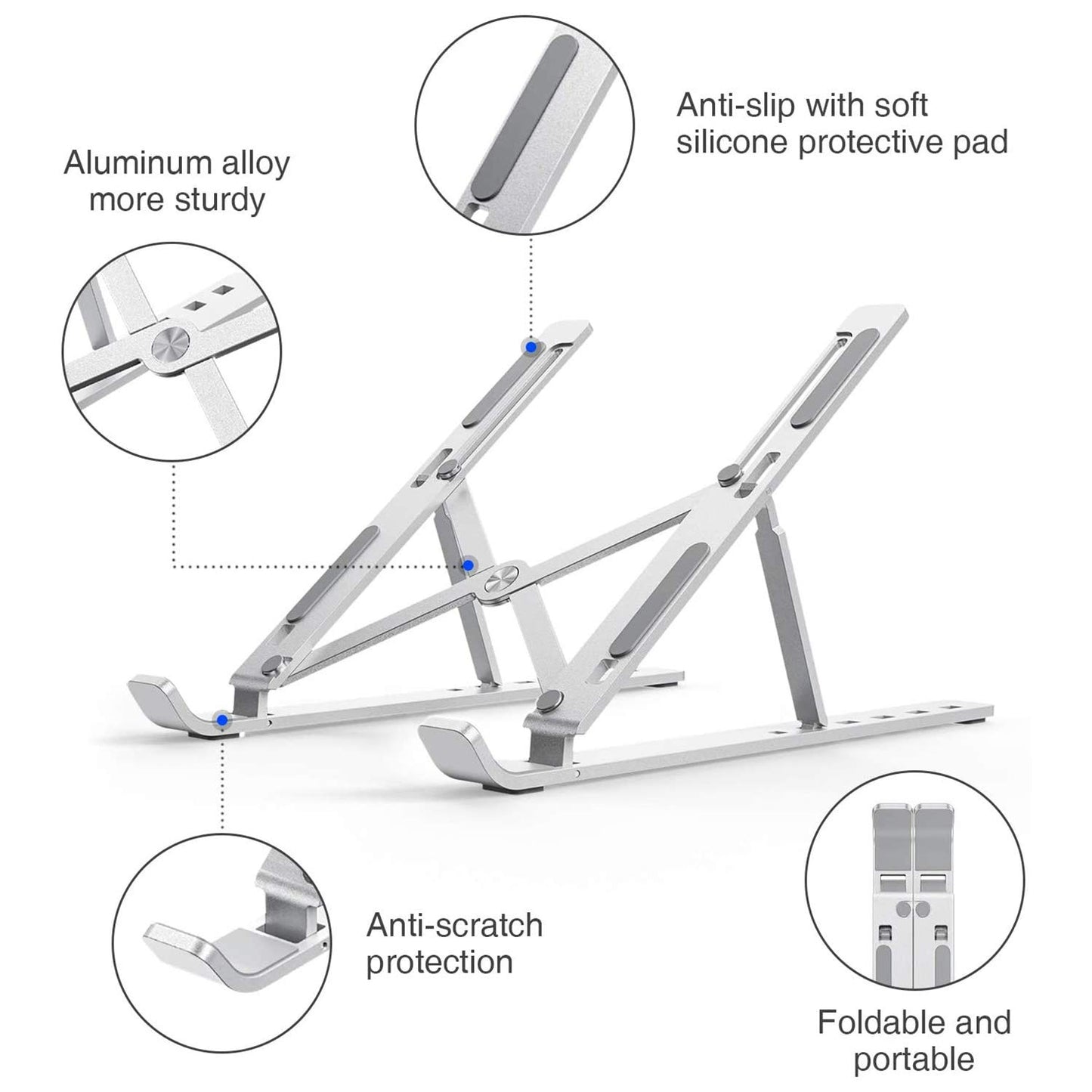 CLAW Portable Laptop Stand with Carry Pouch, 6 Adjustable Height Angles, Aluminium Alloy, Ergonomic & Sturdy Design, Foldable Holder, Compatible with All Laptops and Tablets