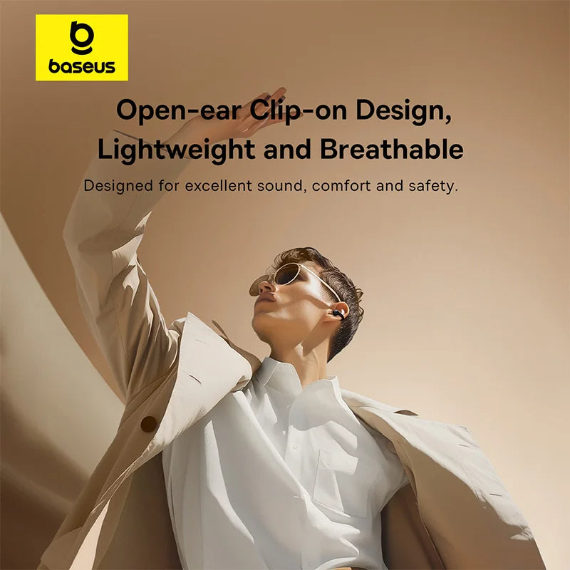 Baseus Bass 15 Clip Open-Ear True Wireless Earphones | Lightweight Bluetooth 5.3 Sports Earbuds with Charging Case