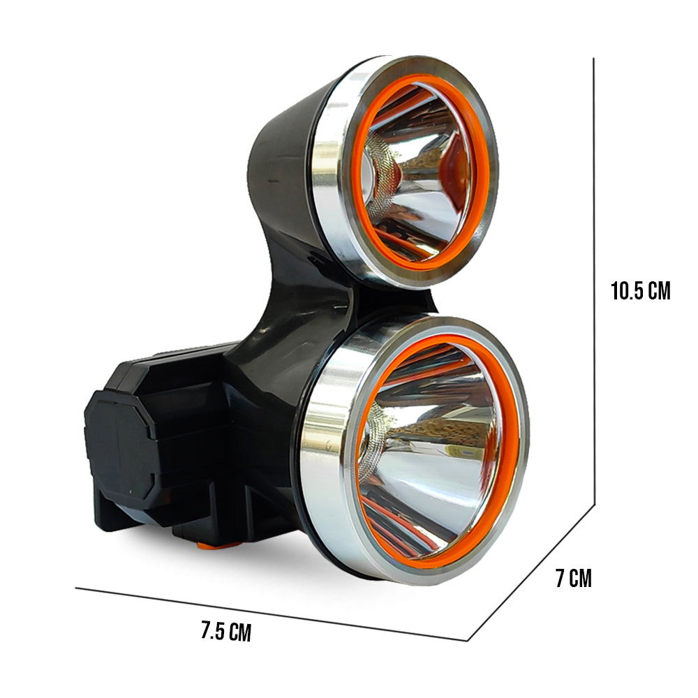 Aiko 3W Double Head Outdoor LED Headlamp Rechargeable Weatherproof Head Mounted Torch Light