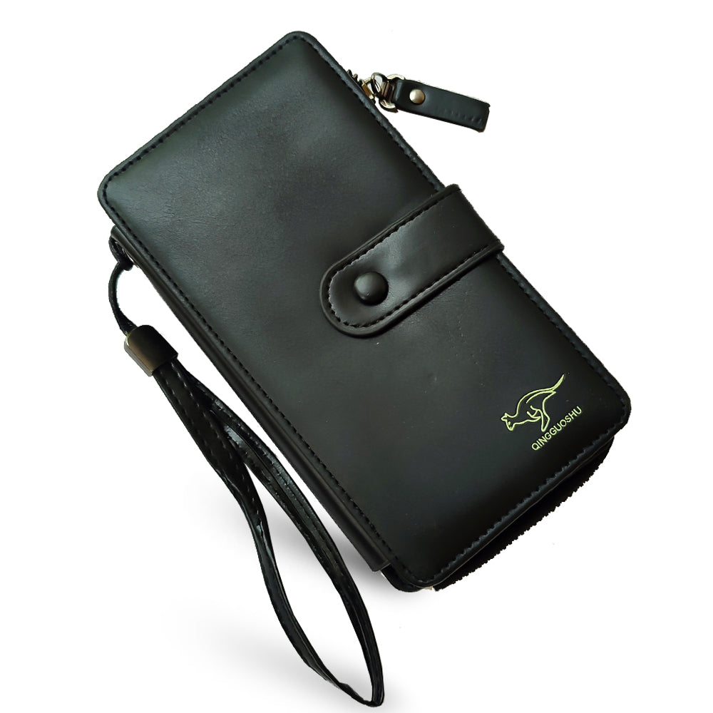 Honsun Semi Long Men's Plus Envelope Wallet Multi Card Large Capacity Zipper Pocket Leather Wallet
