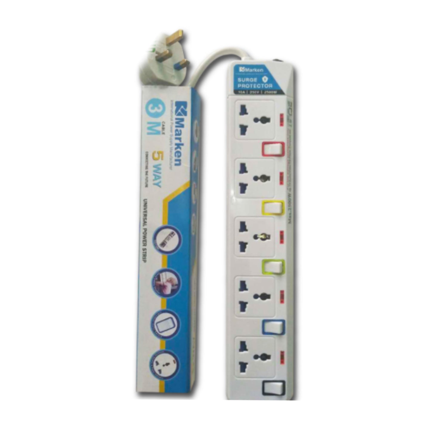 2500W Power Strip with 3m Cable β 4 Way Sockets Surge Protector Extension Cord with AC Plug (Wirecode)