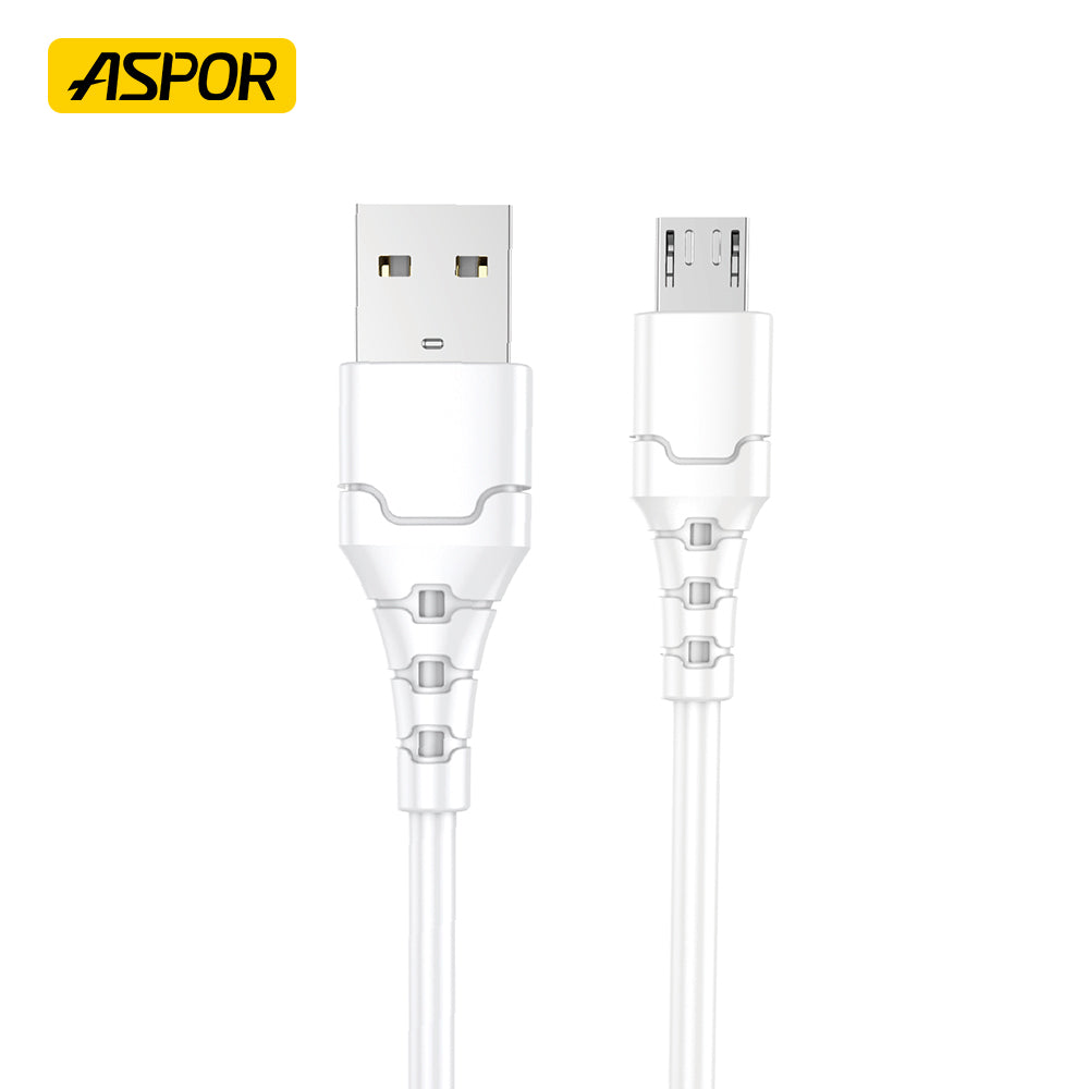 ASPOR A100 3-in-1 3A Fast Charging Cable – USB to Type-C, Micro USB & Lightning (1 Meter, White)