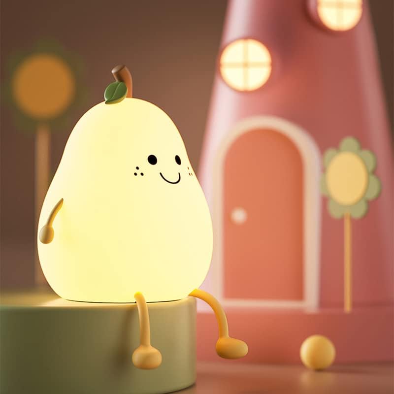 LED Cute Pear Night Light Dimmable Nursery Pear Lamp Super Squishy Silicone USB Rechargeable Touch Control