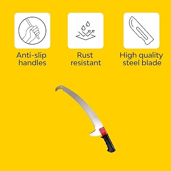 Double Sided Curved Pruning Saw with Hook Rust Resistant Sharp Blade and Rubber Grip Handle