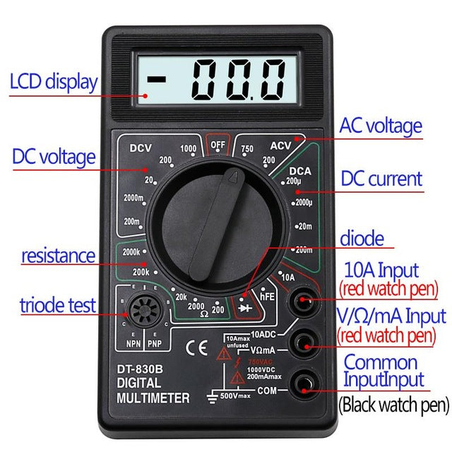 Digital Multimeter Black Electronic Measurement Tool for Voltage Current and Resistance