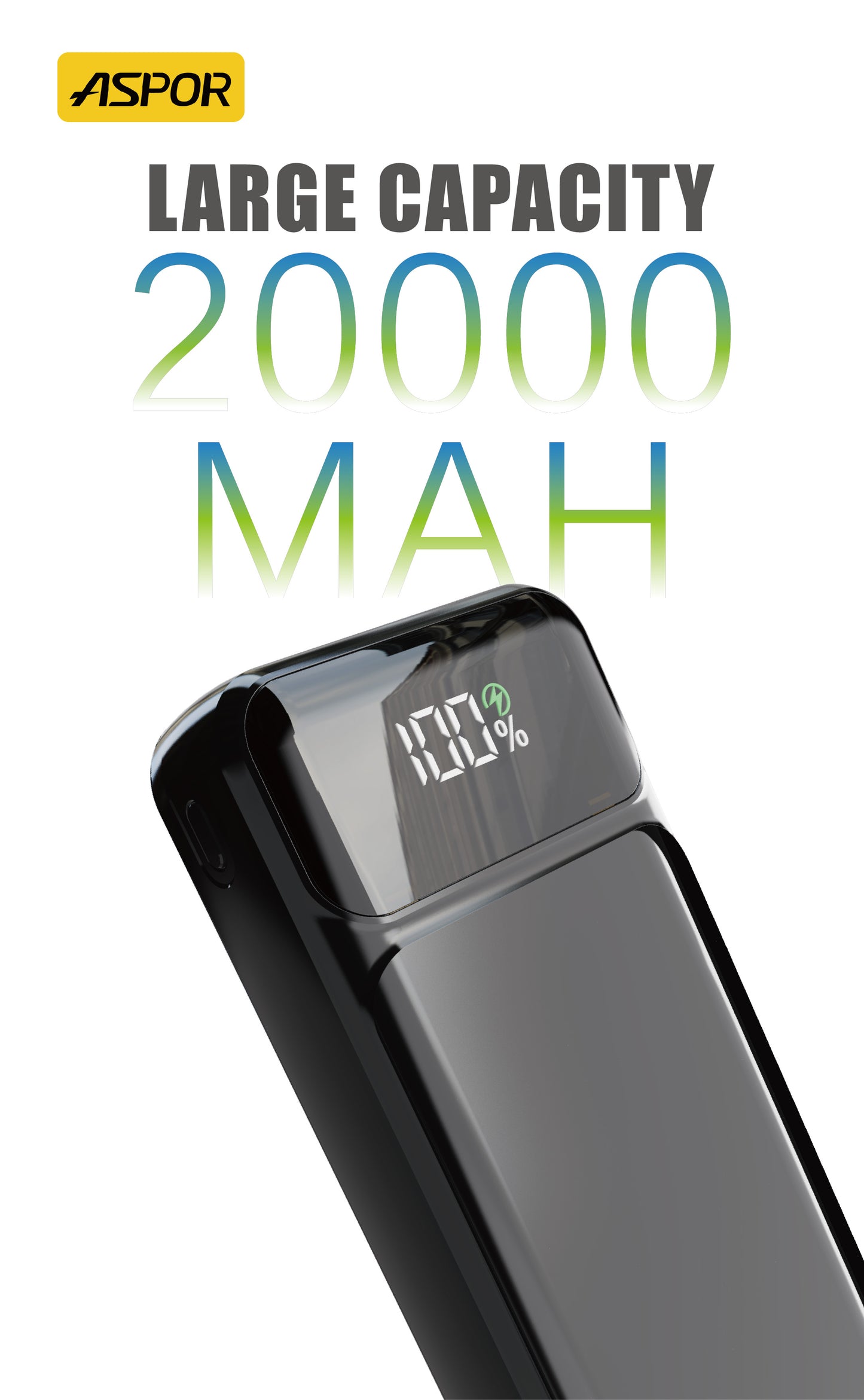 Aspor A316 20000mAh Power Bank PD 22.5W Fast Charging Portable External Phone Charger
