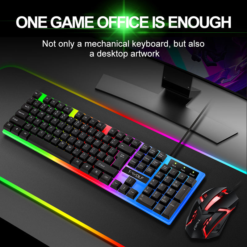 T Wolf TF 230 Gaming Keyboard Keyboard Mouse Combo Pack Clavier Souris Gaming 104keys LED Backlit 3D rainbow Combos for Laptop Pc