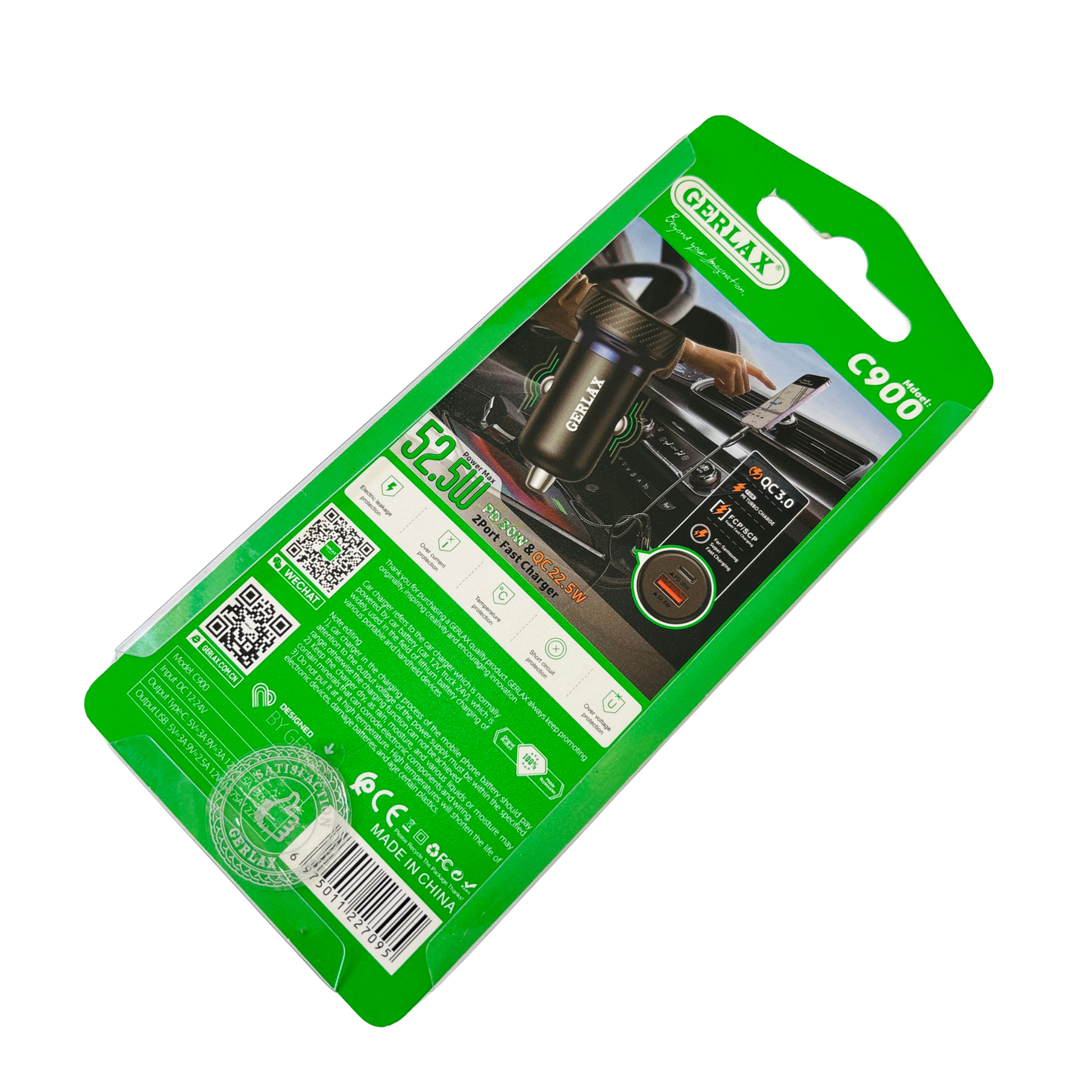 GERLAX 12V 24V PD Quick Charge 52.5W (30W+22.5W) 2 Port Fast Charger Quick charge USB Mini Car Charger Vehicle Charger