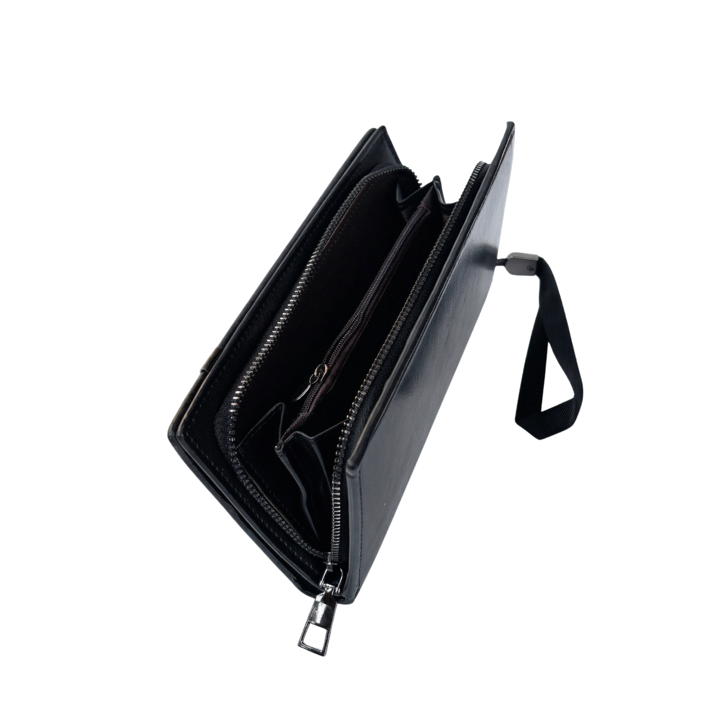 Men's Long Wallet Premium Black Color PU Multi-Functional Zipper Compartment Organizer for Travel Long Bifold Multi-Card Organizer Wallet