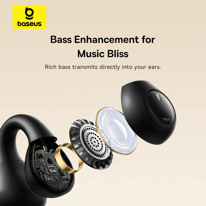Baseus Bass 15 Clip Open-Ear True Wireless Earphones | Lightweight Bluetooth 5.3 Sports Earbuds with Charging Case