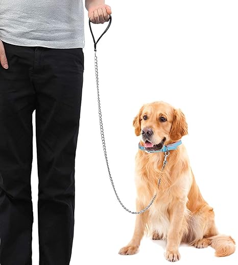 Heavy Duty Silver Metal Dog Leash Chew Proof Chain 155cm for Small and Large Bulldogs