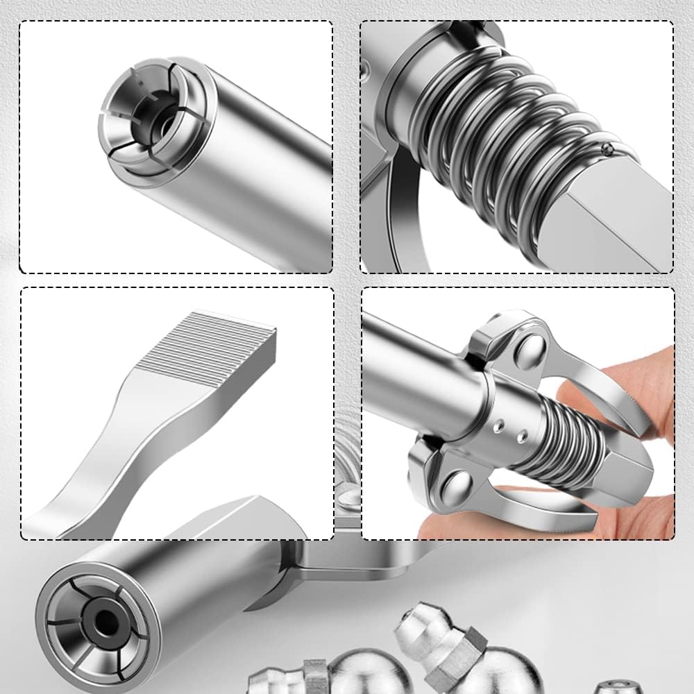 10000 PSI Grease Gun Coupler – High Pressure Quick Release Nozzle with Double Handle for Lubrication Tools
