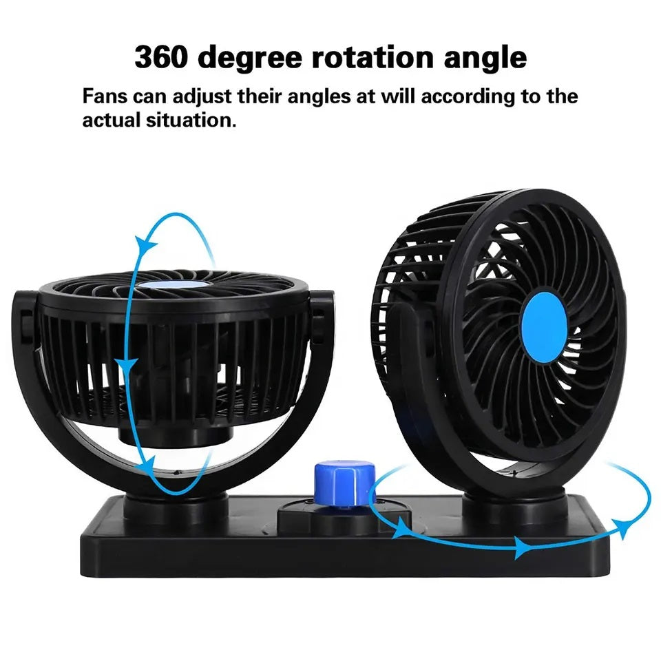 HX T304 Double Head 24V DC Vehicle Car Fan 360° Rotating Cooling Fan for Truck SUV Auto Home Use