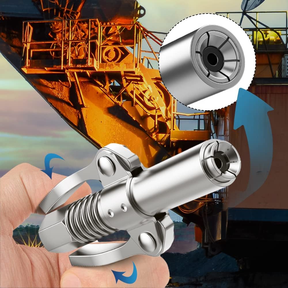 10000 PSI Grease Gun Coupler – High Pressure Quick Release Nozzle with Double Handle for Lubrication Tools