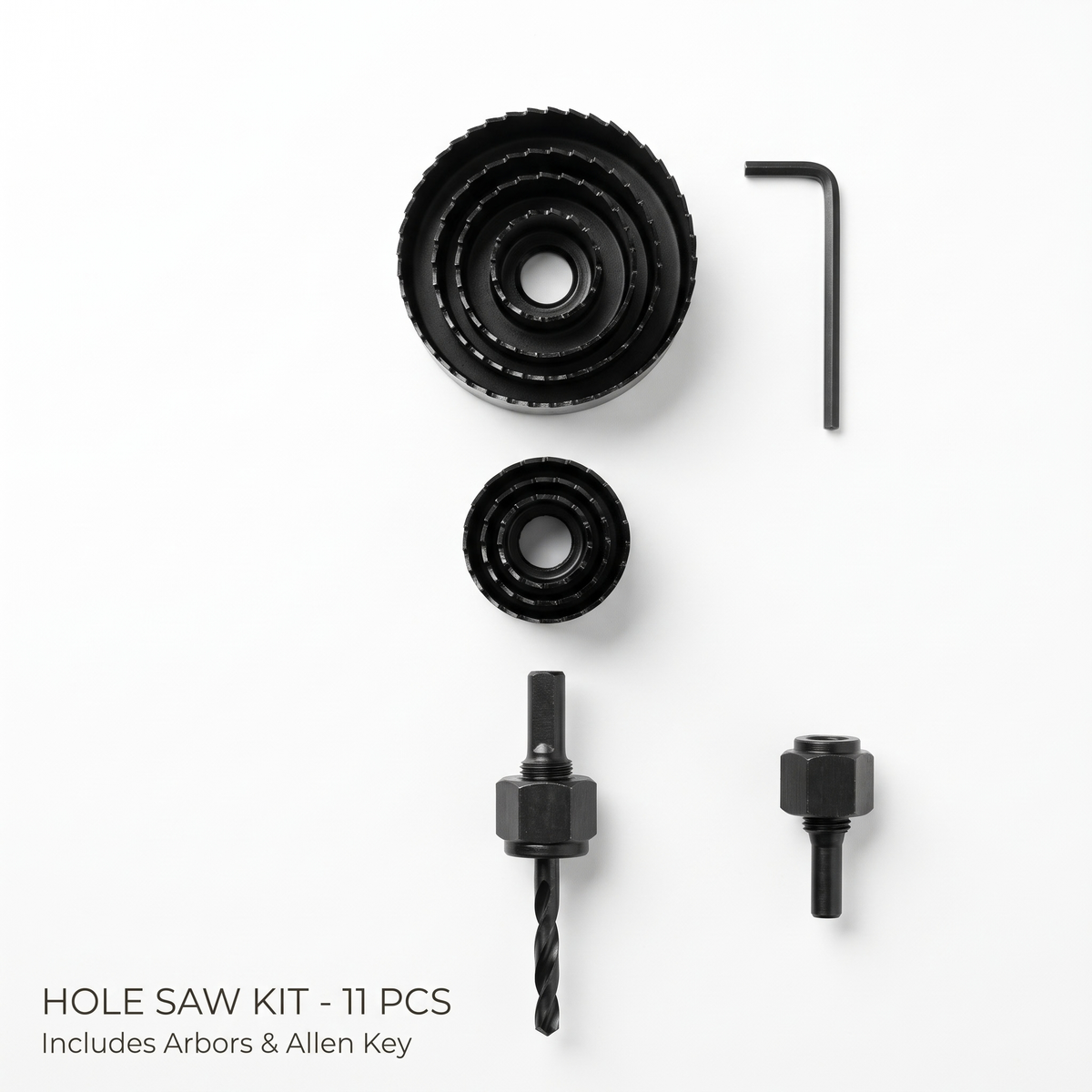 TATNAD 11 Piece Hole Saw Set Steel Hole Cutter Kit with Mandrels & Hex Key for Wood, Plastic & Thin Metal