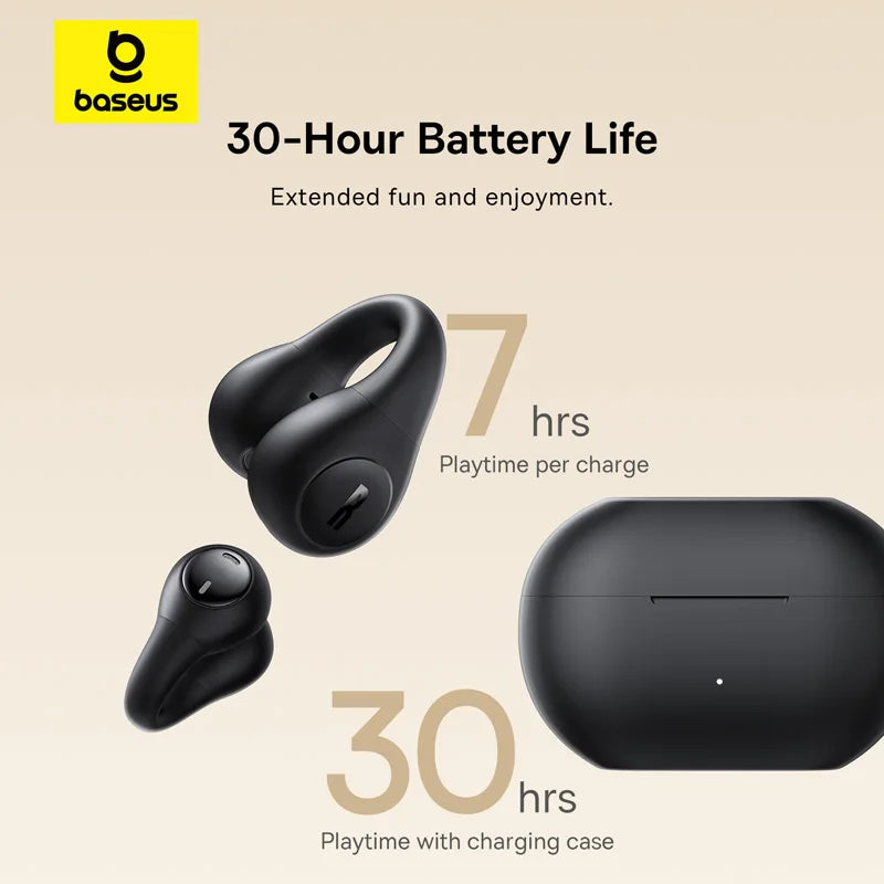Baseus Bass 15 Clip Open-Ear True Wireless Earphones | Lightweight Bluetooth 5.3 Sports Earbuds with Charging Case