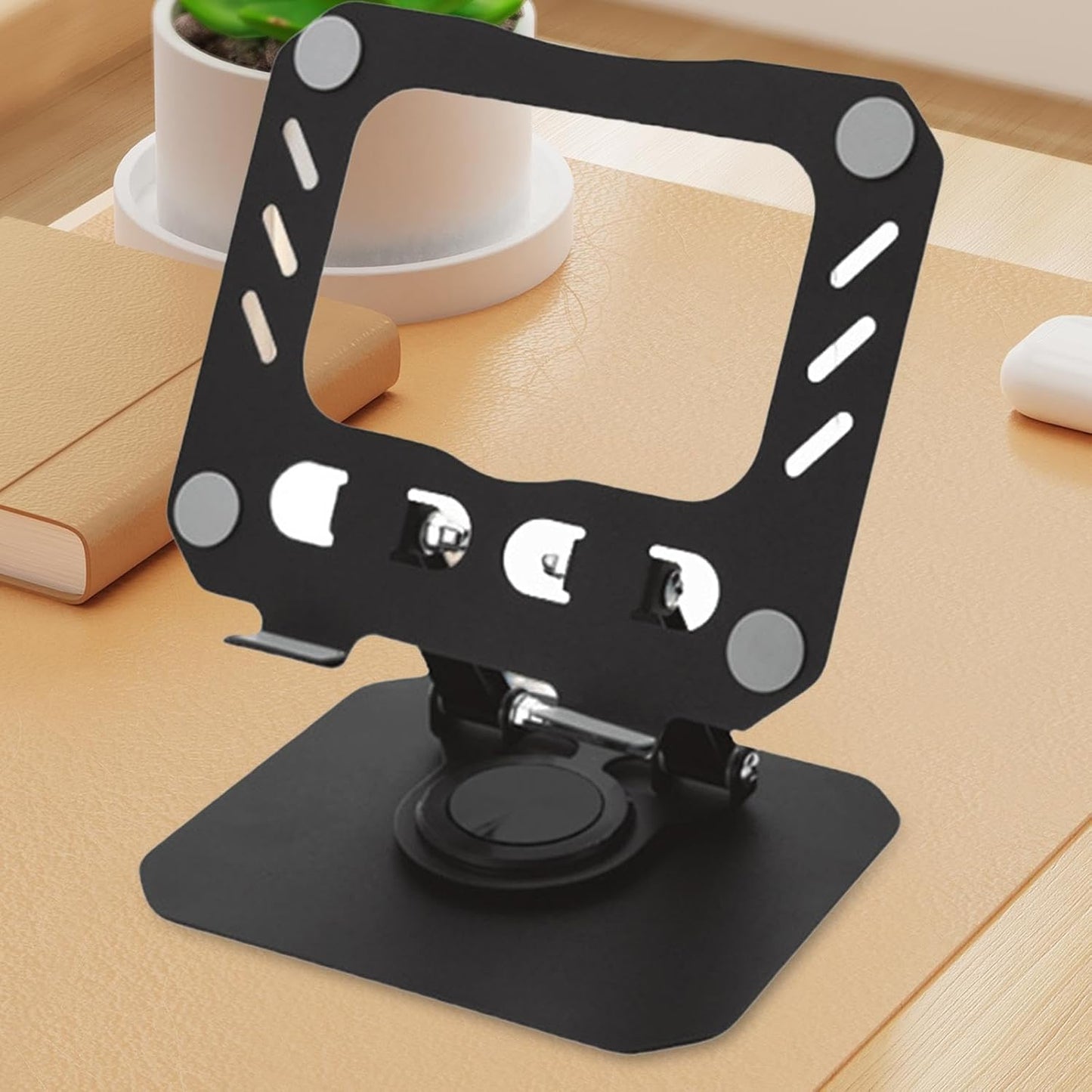 360° Rotating Metal Hollow Tablet Desktop Holder – Adjustable Folding Stand for iPad, Xiaomi, and Smartphones