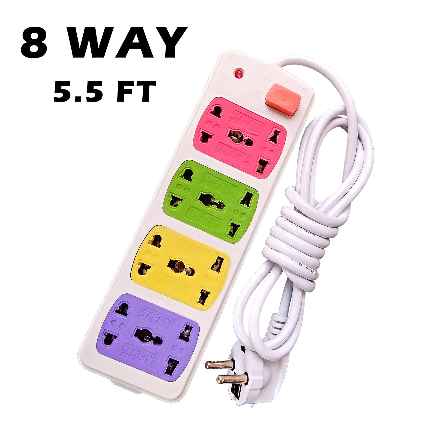 8 Socket Power Strip with 5.5 Feet Wirecode Extension Cord AC Plug Electrical Adapter