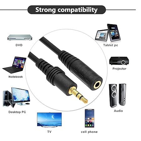 3.5mm Audio Extension Cable – 1m Male to Female Aux Cable for Headphones, Speakers & Car Audio