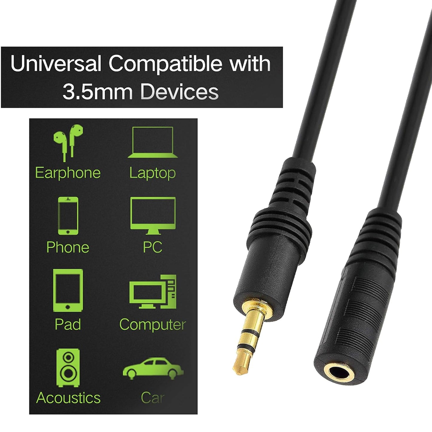 3.5mm Audio Extension Cable – 1m Male to Female Aux Cable for Headphones, Speakers & Car Audio