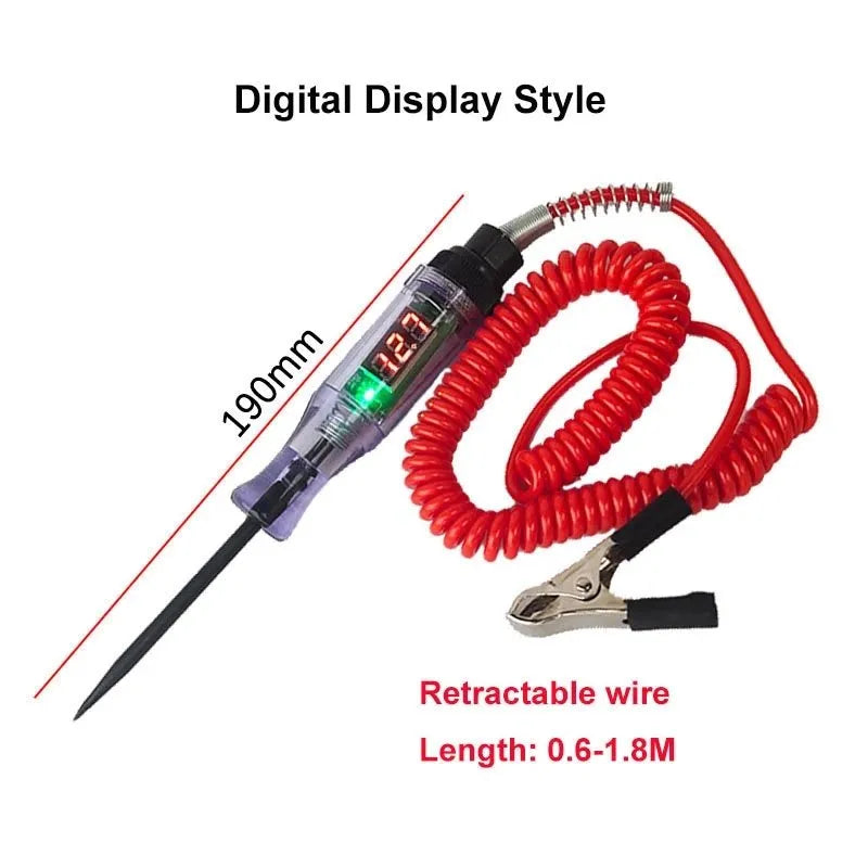 Digital Car Voltage Battery Tester Electric Circuit Tester 6V 12V 24V DC Digital Display Long Probe Pen Automobile Diagnostic Tools Auto Repair