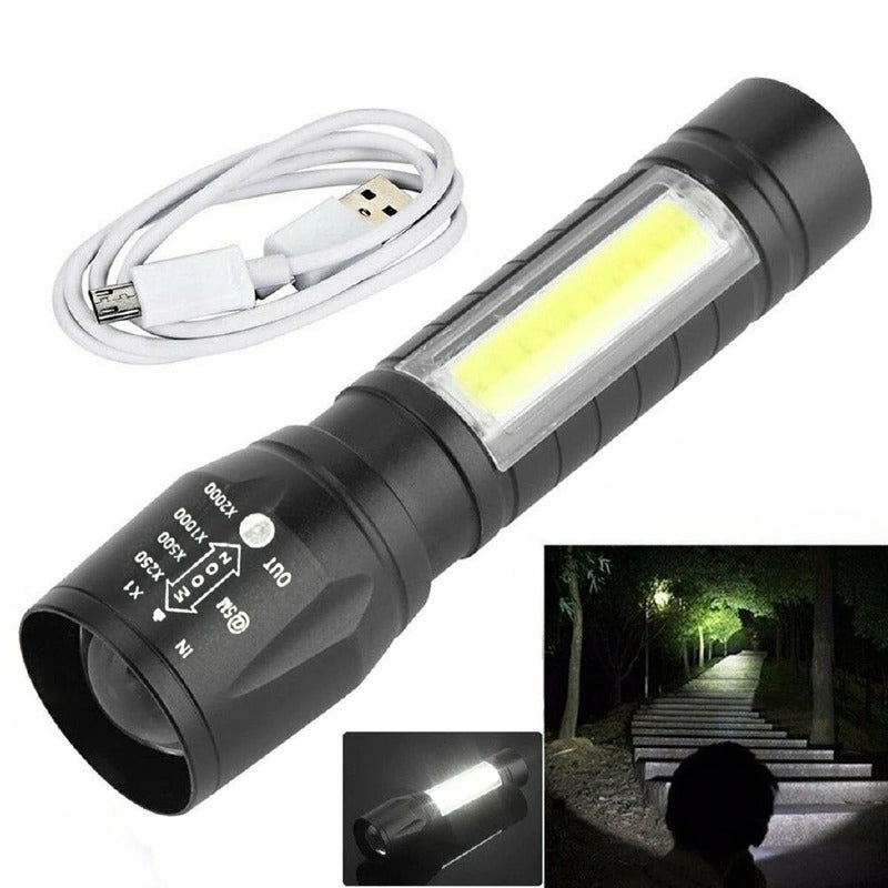 Portable XPE COB LED Flashlight USB Rechargeable Waterproof Zoomable Camping Lantern Light