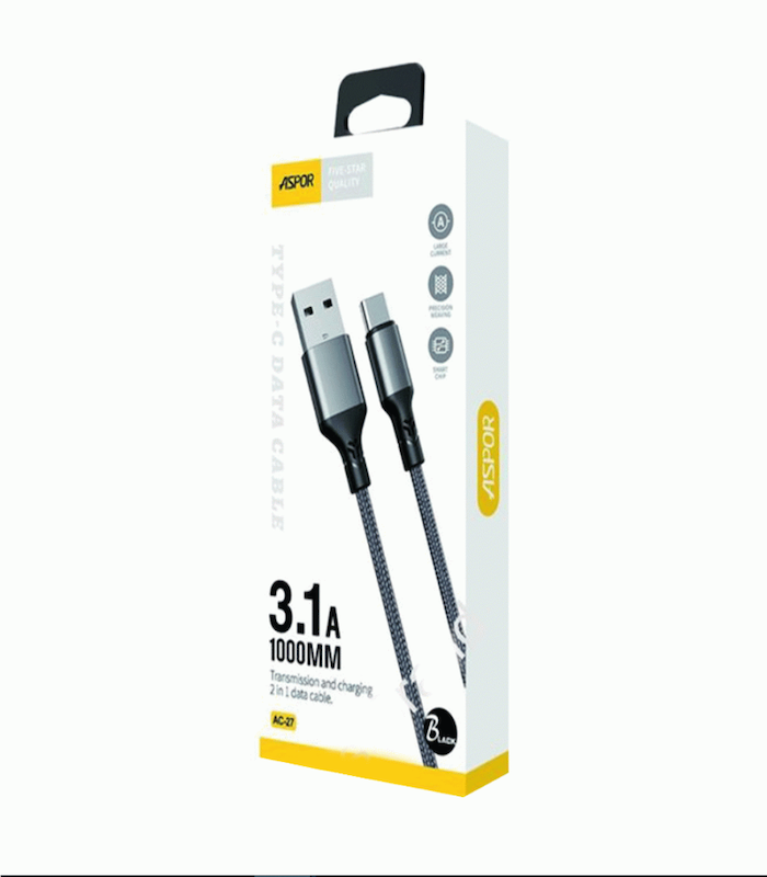 ASPOR AC-25/26/27 3A Fast Charging Nylon Braided Cable – Micro USB, iPhone Lightning, Type-C to Type-C – 1M 2M 3M