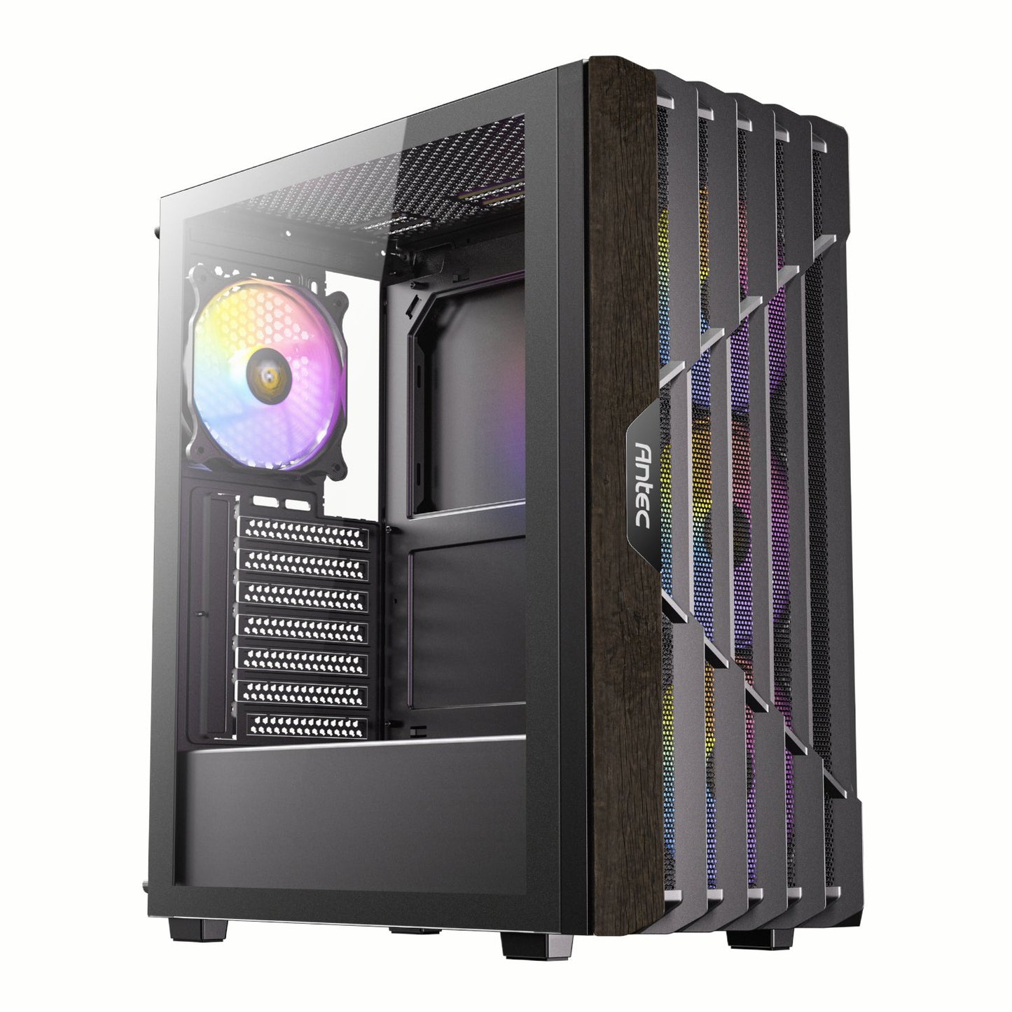Antec AX63 Wood ARGB Mid-Tower Gaming Case Black with Wood Front & 4 ARGB Fans