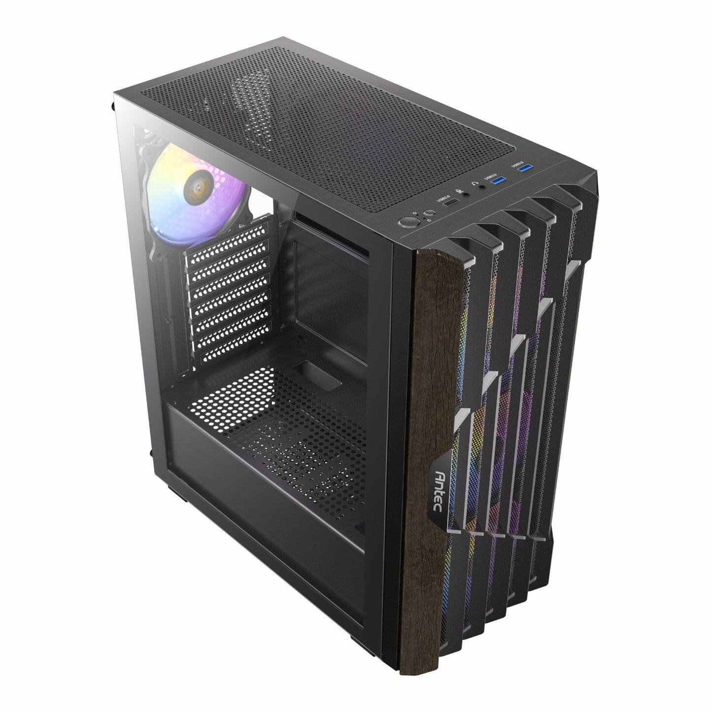 Antec AX63 Wood ARGB Mid-Tower Gaming Case Black with Wood Front & 4 ARGB Fans