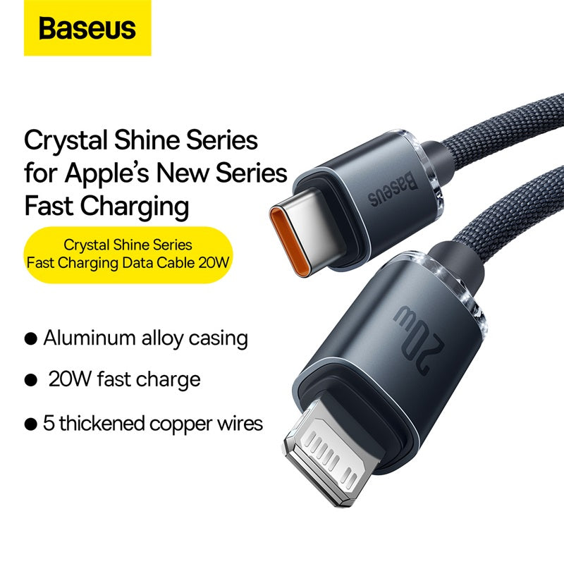 Baseus Crystal Shine Series 1.2m Type-C to Lightning 20W Fast Charging Data Cable for iPhone