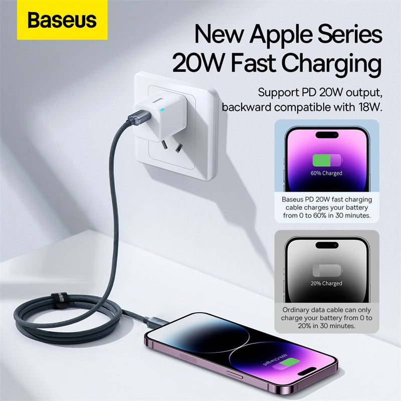 Baseus Crystal Shine Series 1.2m Type-C to Lightning 20W Fast Charging Data Cable for iPhone