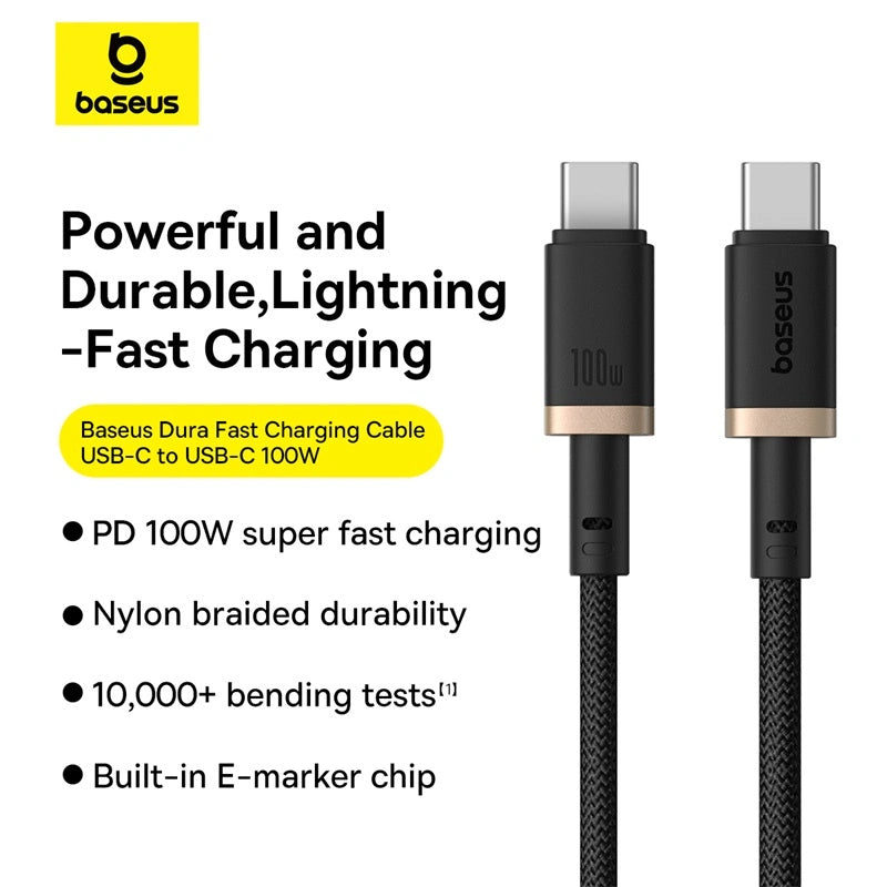 Baseus Dura USB-C to USB-C Fast Charging Data Cable Durable Braided PD Cable for Android, Laptops, and Tablets