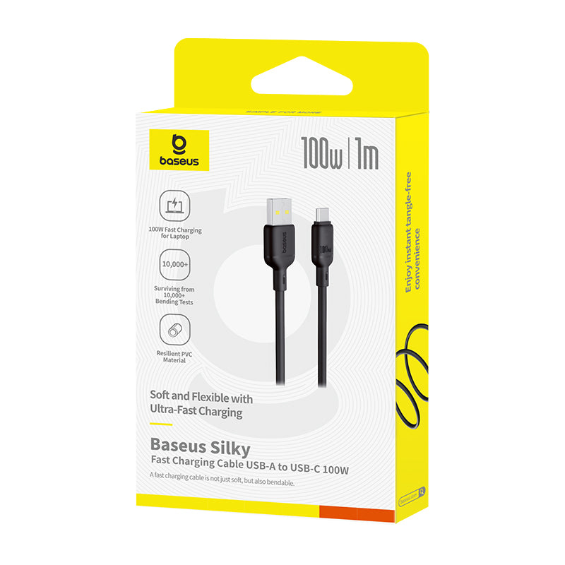 Baseus 1 Meter 100W Silky Series USB to Type-C Fast Charging Cable – Cluster Black