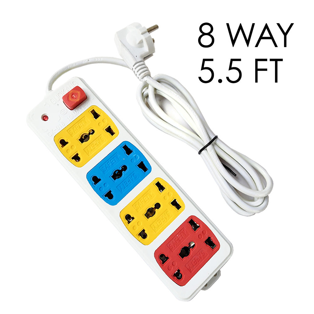 8 Socket Power Strip with 5.5 Feet Wirecode Extension Cord AC Plug Electrical Adapter