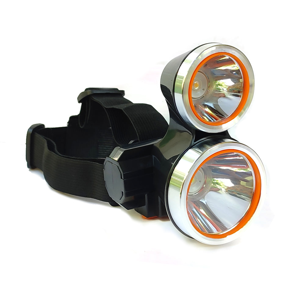 Aiko 3W Double Head Outdoor LED Headlamp Rechargeable Weatherproof Head Mounted Torch Light