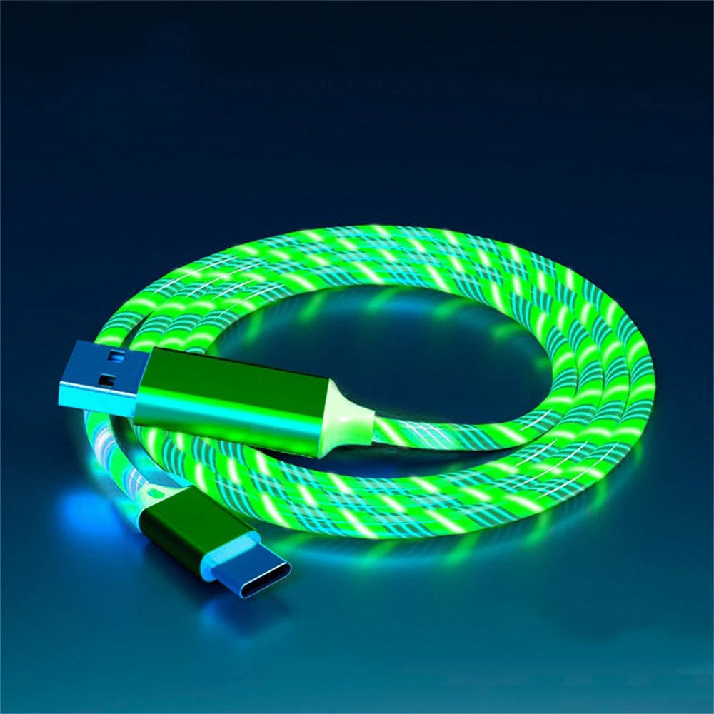 3 in 1 LED Glowing Fast Charging Cable 3A USB to Micro, Type-C & iPhone Charger