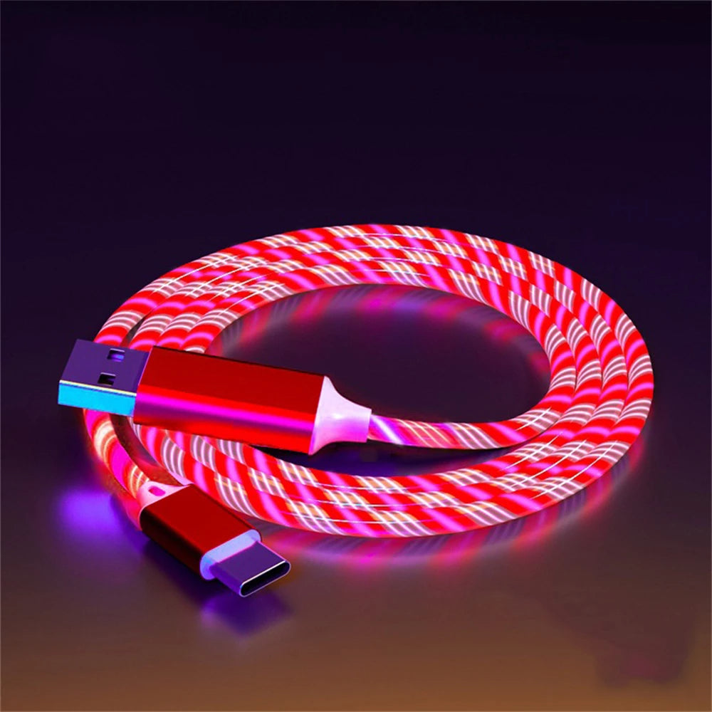 3 in 1 LED Glowing Fast Charging Cable 3A USB to Micro, Type-C & iPhone Charger
