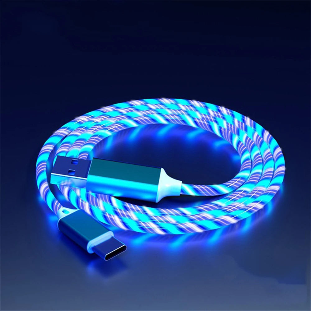 3 in 1 LED Glowing Fast Charging Cable 3A USB to Micro, Type-C & iPhone Charger