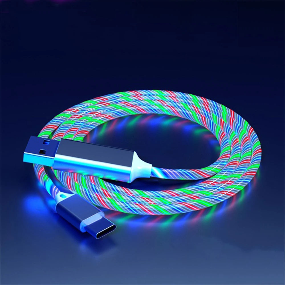 3 in 1 LED Glowing Fast Charging Cable 3A USB to Micro, Type-C & iPhone Charger