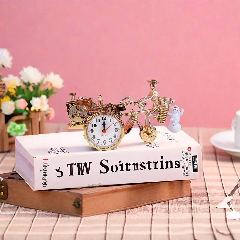 Tractor Model Desk Clock Gold Decorative Table Clock for Kids' Room or Dormitory