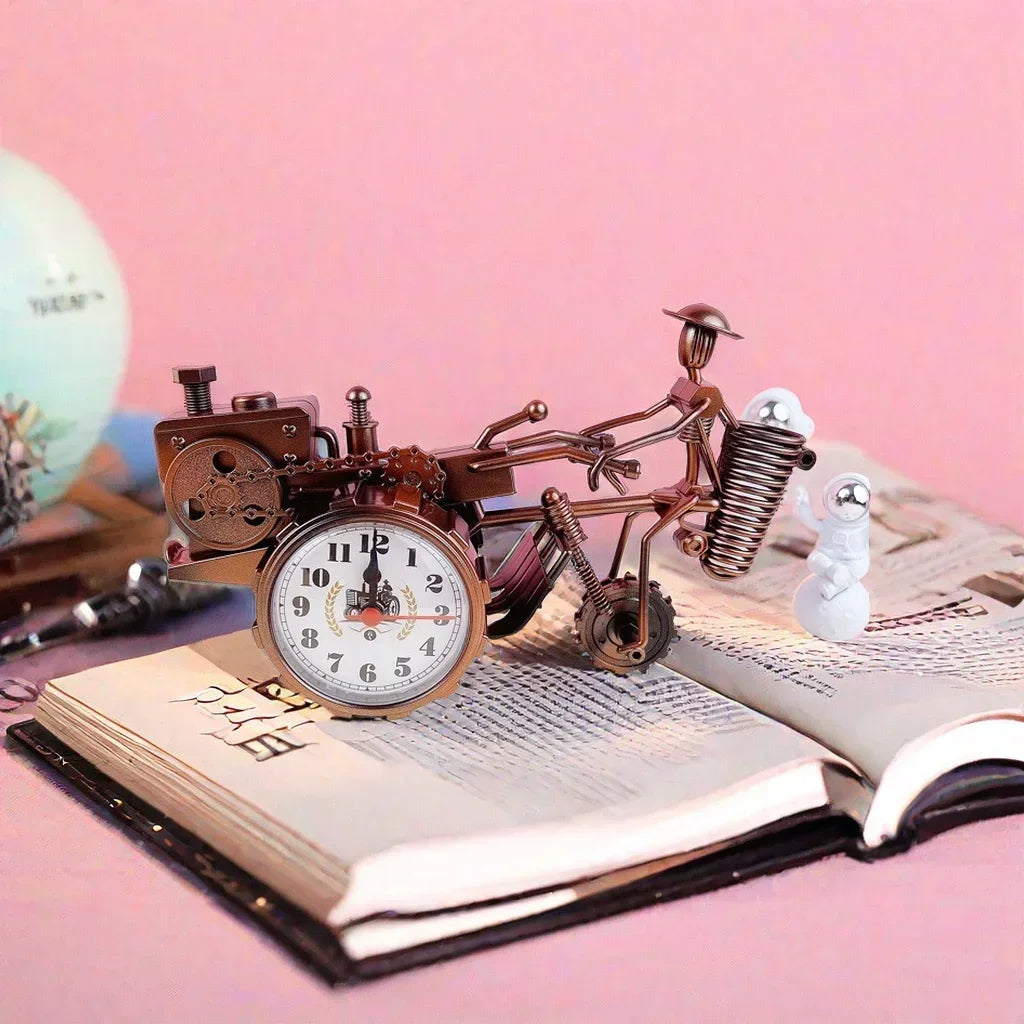Tractor Model Desk Clock Gold Decorative Table Clock for Kids' Room or Dormitory