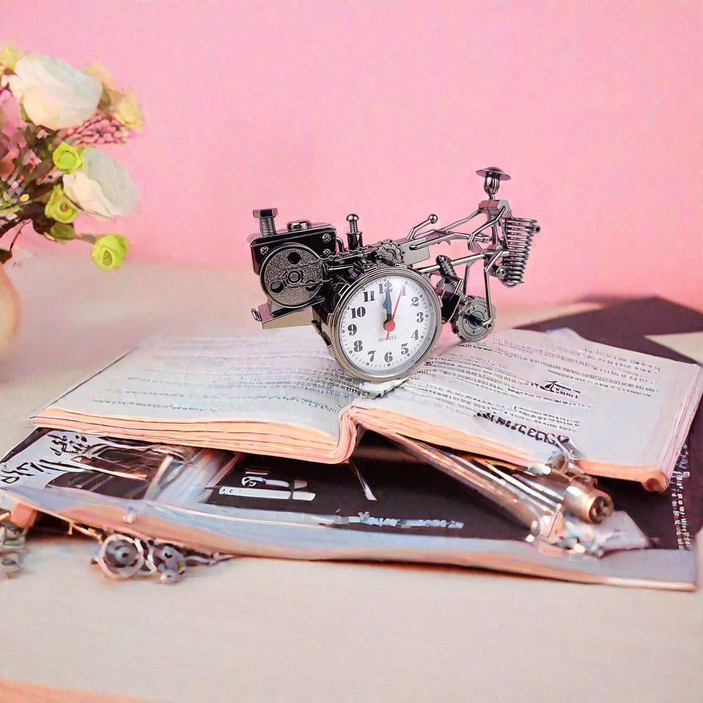 Tractor Model Desk Clock Gold Decorative Table Clock for Kids' Room or Dormitory