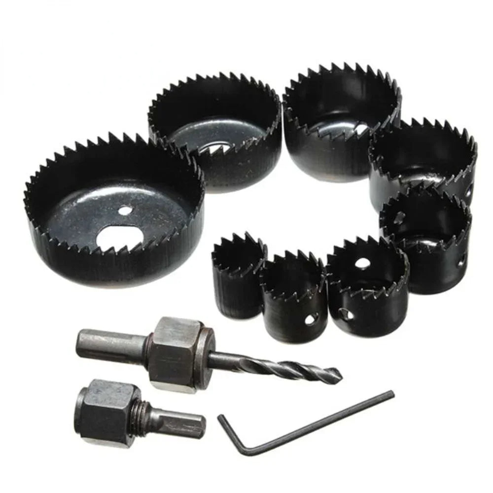 11Pcs Woodworking Drilling Tool Kit Hole Saw Cutting Set for Wood and Metal with Mandrels and Core Drill Bits