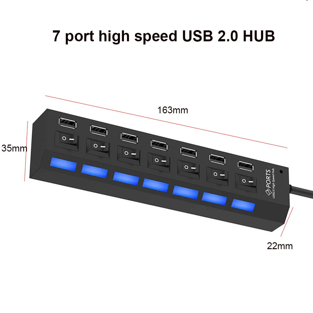 7 Port 2.0 USB Hub Expand Your Computer Connectivity with Multiple USB Ports